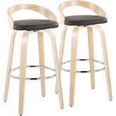 Grotto 30" Swivel Bar Stool in Natural Wood & Brown Leatherette with Chrome Footrest (Set of 2)